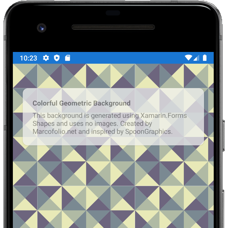 Tạo nền hình học đa sắc sảo màu sắc bằng Shapes trong Xamarin.Forms sẽ giúp bạn tạo ra một giao diện thật độc đáo cho ứng dụng của mình. Nếu bạn muốn khám phá những tính năng đặc sắc của công nghệ này, hãy xem hình ảnh liên quan để tận hưởng một trải nghiệm tuyệt vời.